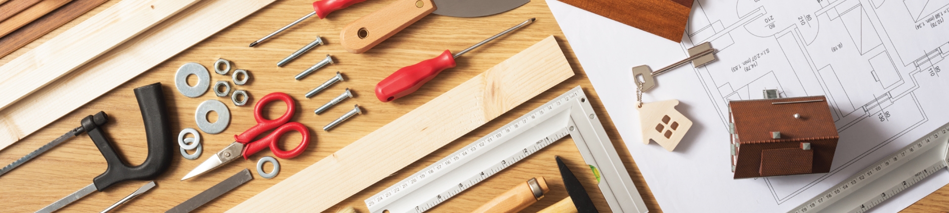 A table organized with construction tools